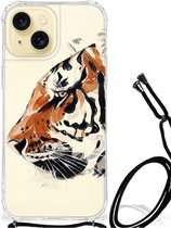 Anti Shock Bumper Case Geschikt voor iPhone 15 Smartphone hoesje met doorzichtige rand Tiger