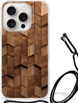 Stevig Telefoonhoesje Geschikt voor iPhone 15 Pro Wooden Cubes