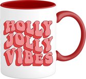 Holly Jolly Vibes - Foute Kersttrui Kerstcadeau - Dames / Heren / Unisex Kleding - Grappige Kerst Outfit - Mok - Rood