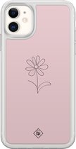Casimoda® hoesje - Geschikt voor iPhone 11 - Madeliefje - 2-in-1 case - Schokbestendig - Illustratie - Verhoogde randen - Paars, Transparant