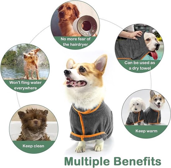 De Millennials - Microvezel hondenbadjas - Maat XL - Grijze - pootdoek - hondenhanddoek met verstelbare riem - badjas voor huisdieren met klittenbandsluiting - hondenbadjas - De Millennials