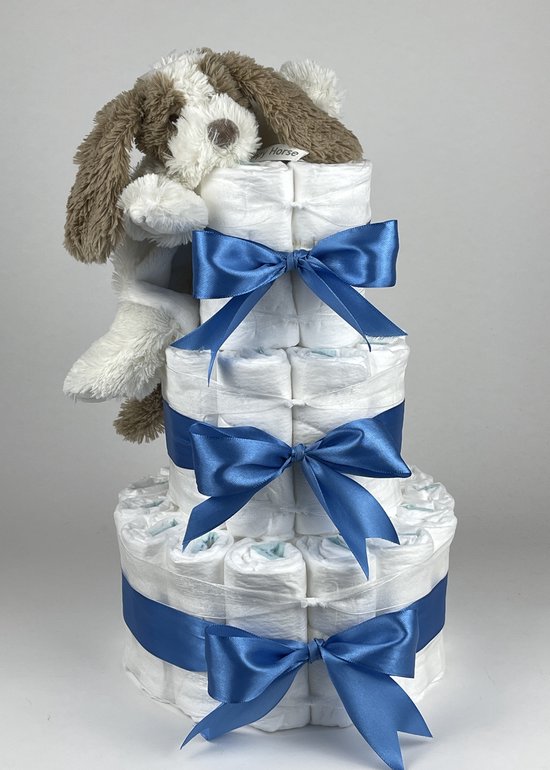 Foto: Chouette chouette luiertaart jongen kraamcadeau geboorte jongen babyshower tuttle hond david diep blauw