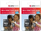 AgfaPhoto Pack 2 cartes mémoire microSDHC 10580 - Capacité 16GB + 16GB - Noir