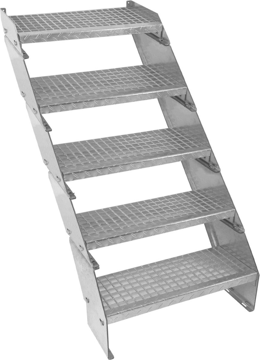 5-delige verzinkte trap - zilver - 600 mm - antislip treden