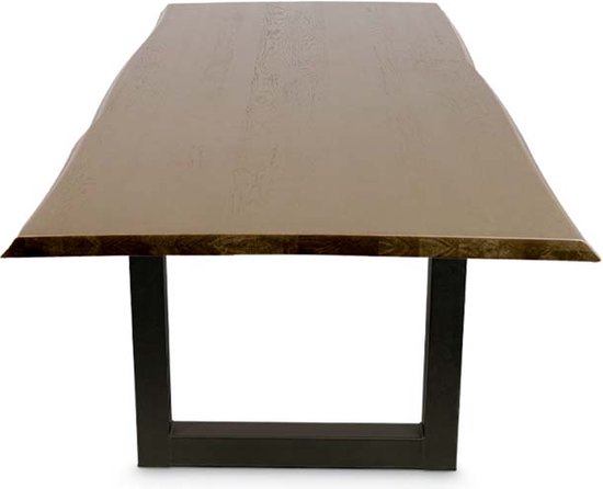 Haris Frêne Table à manger - Table rectangulaire 200x100 cm - Pied en U 8x8 cm - Bronze