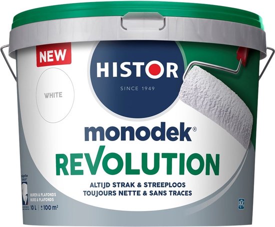 Histor MonoDek Revolution Muurverf Mat - Goed Reinigbaar - Optimale Dekking – Afwasbaar - 10L - Wit - Histor