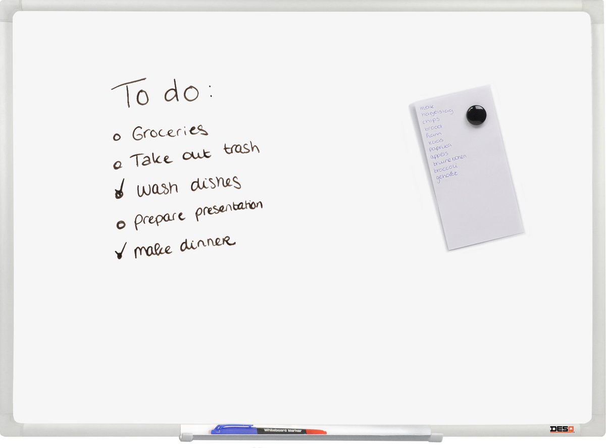 DESQ® Whiteboard - Magnetisch - Aluminium Frame - Gelakt Stalen Schrijfoppervlak - 60 x 90 cm thumbnail 2