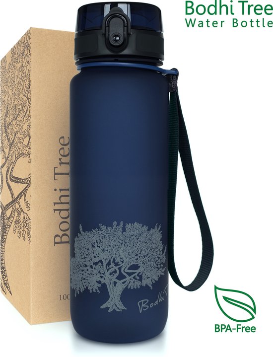 Bodhi Tree Water Bottle - Gourde 500 ml - Bouchon Hygiénique - Ouverture 1 Main - pour adultes et enfants - gourde 500 ml - Blauw