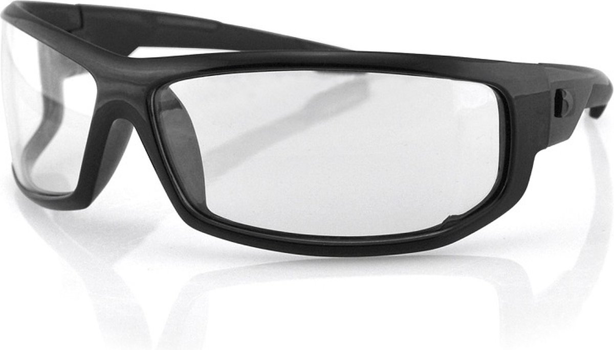 Bobster AXL Glans Zwarte Zonnebril - Motorbril Heren - Sportbril Heren - Glaskleur Helder