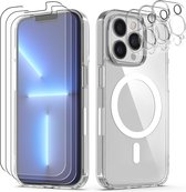 Podec Magsafe Hoesje Geschikt voor iPhone 13 Pro Max - Met 3x Screenprotector + 3x Cameraprotector - Magnetisch met Ring Doorzichtig - Telefoonhoesje Transparant Case