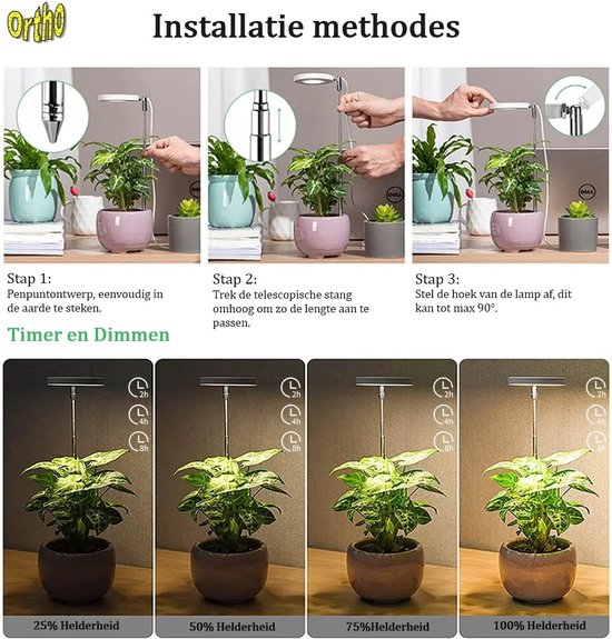 LINGJIONG Kweeklampen, Smart Timing LED-groeilicht voor kamerplanten, waterdichte kweeklampen met 10 niveauhelderheid, timing 3/9/12H, 3 verlichtingsspectrum voor het starten van zaden
