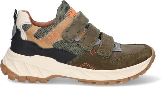 Braqeez 423922-569 Jongens Lage Sneakers - Legergroen/Groen/Beige - Nubuck - Klittenband