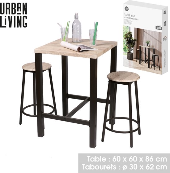 Urban Living - Table haute de bar avec 2 tabourets ronds