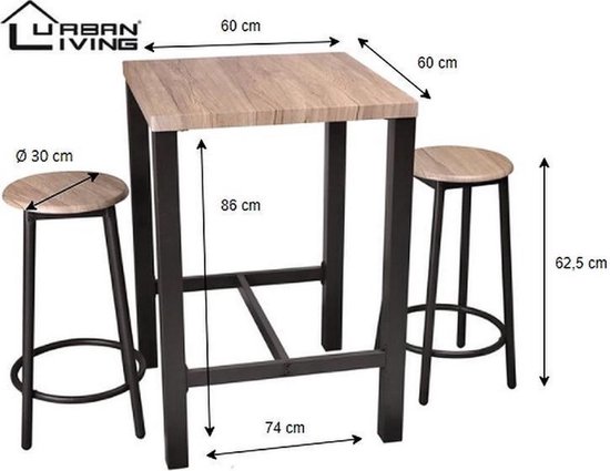 Urban Living - Table haute de bar avec 2 tabourets ronds