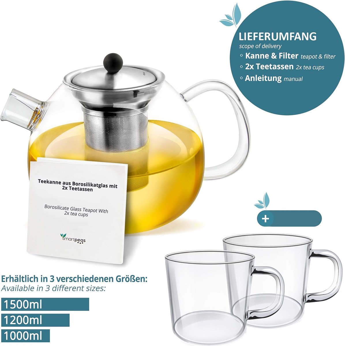 PASSOIRE A THE,A-1000ml--Infuseur à thé en verre borosilicate