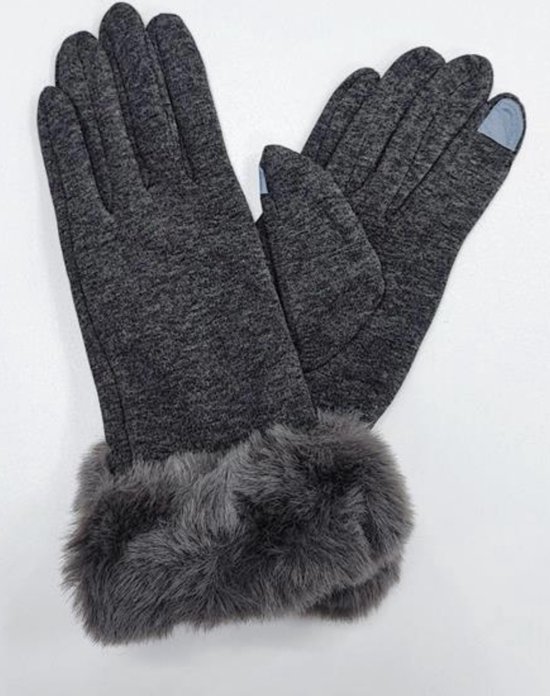 Handschoenen dames met imitatiebont herfst/winter onesize grijs