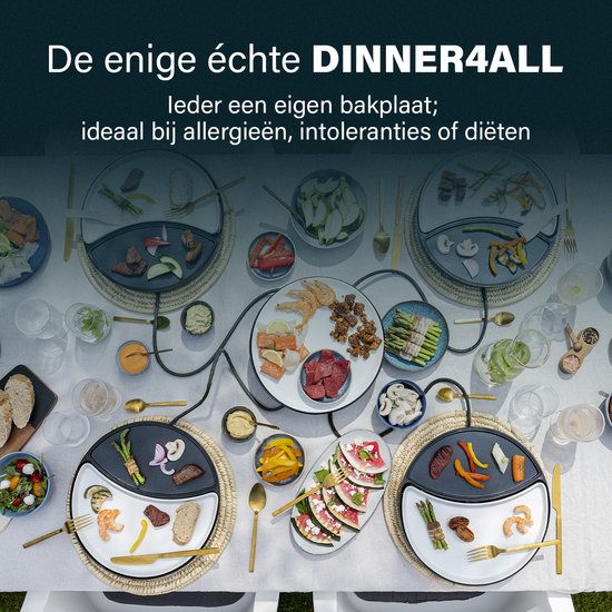Princess Dinner4All 103080 - Gourmetstel - Grill & Bakplaat - Extra lang 2 meter snoer - 4 personen - Uitbreidingsset beschikbaar - Princess