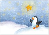 Kerstkaarten | Set van 5 | Pinguïn met ballon illustratie | Illu-Straver