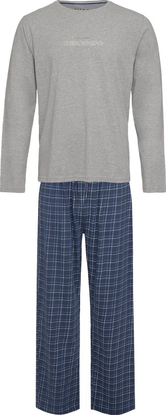 Phil & Co Lange Heren Winter Pyjama Set Katoen Geruit Grijs - Maat M