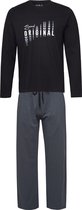 Phil & Co Lange Heren Winter Pyjama Set Katoen Brand Original Zwart/Grijs - Maat XL
