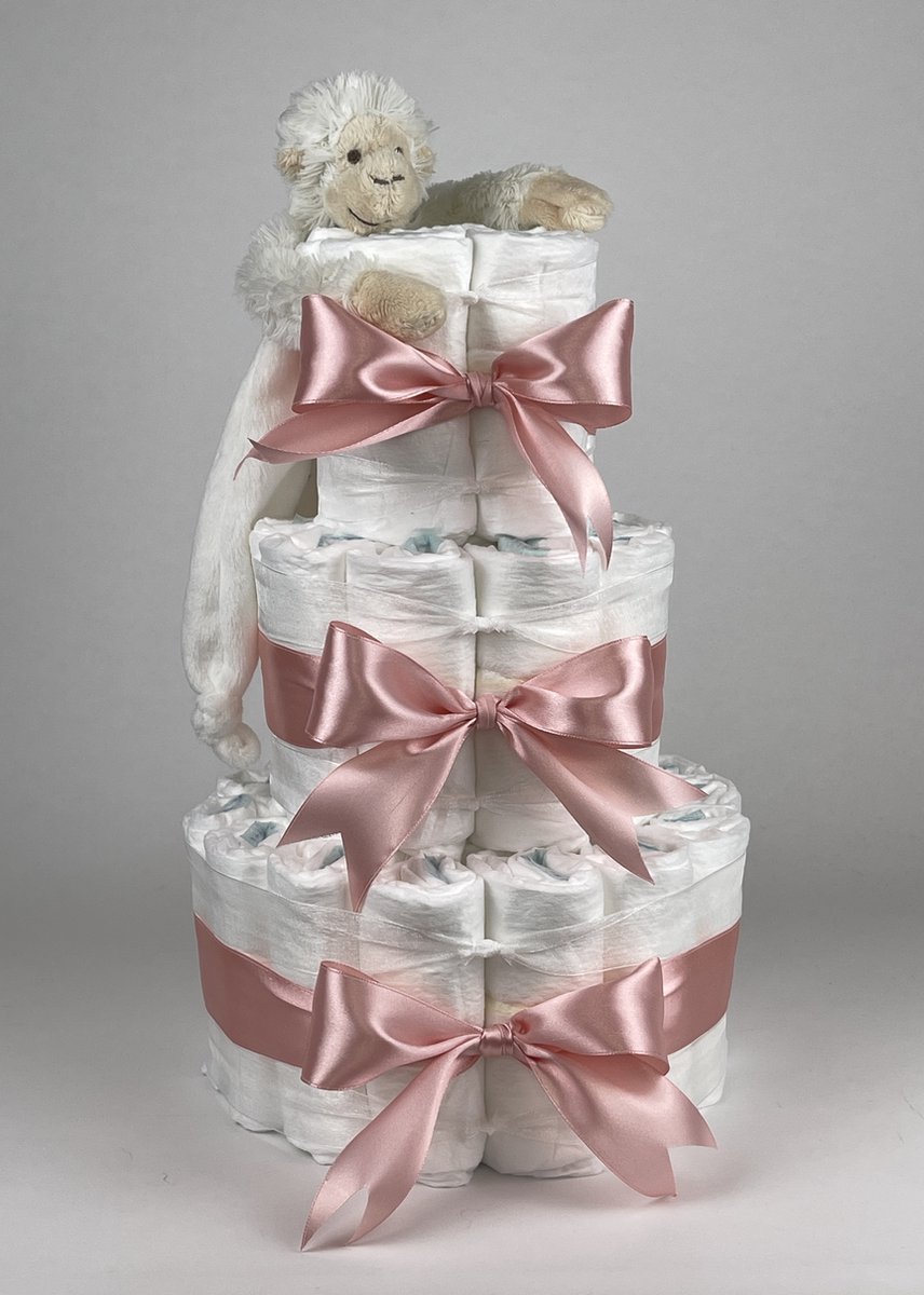 Goedkoopste Chouette-Chouette | Luiertaart Meisje | Kraamcadeau | Geboorte Meisje | Babyshower | Tuttle Aap Mickey Ivory - donker Poeder Roze