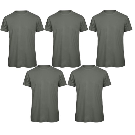Senvi 5 pack T-Shirt -100% biologisch katoen - Kleur: Licht Khaki - S