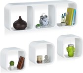 relaxdays wandbox kubus - set van 4 stuks - wandboard - MDF - modern design - wandplank wit