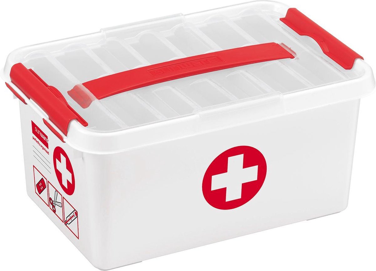 Sunware - Q-line EHBO doos met inzet 6L wit rood - 30 x 20 x 14 cm