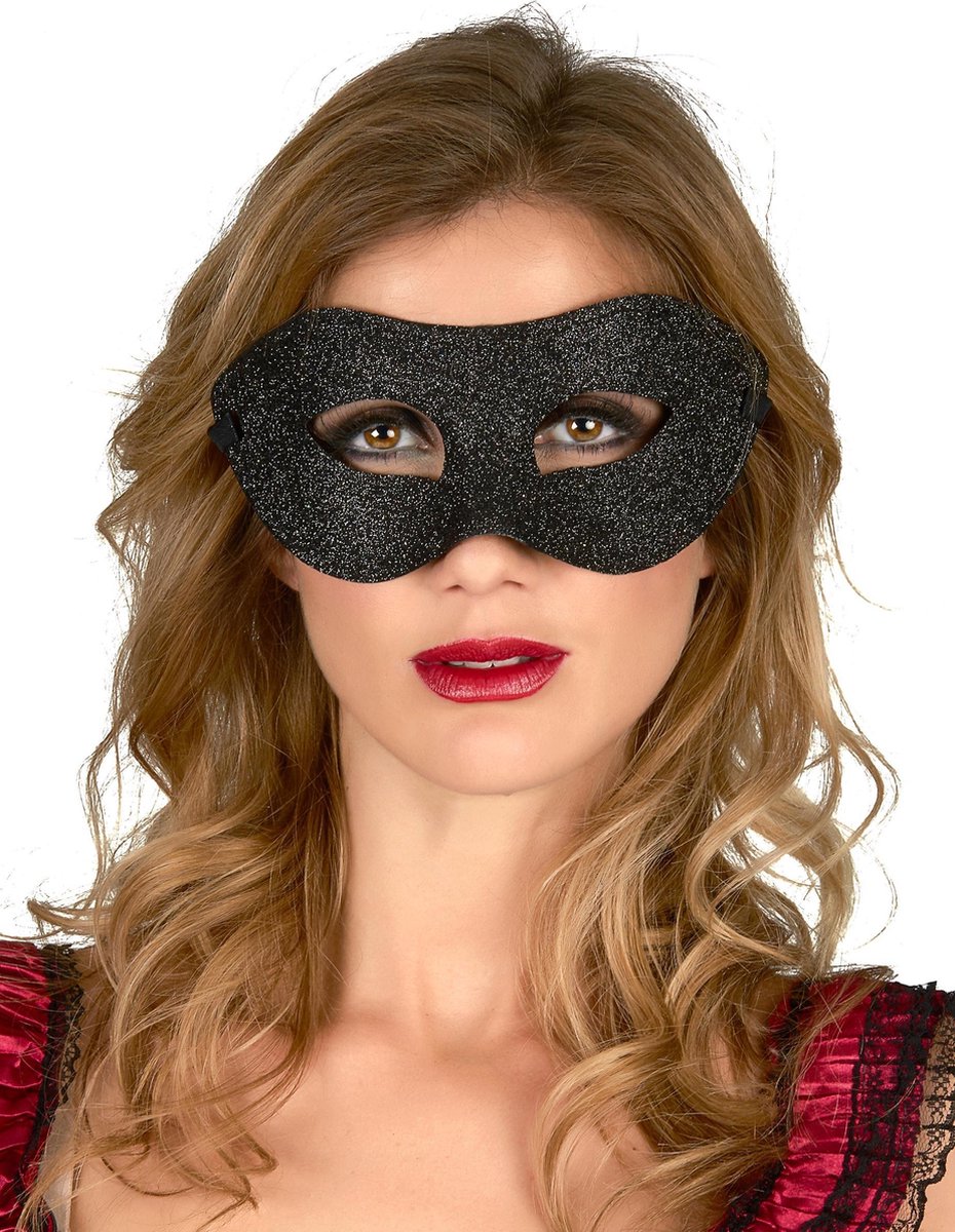 Vegaoo - Zwart blinkend halfmasker voor volwassenen.