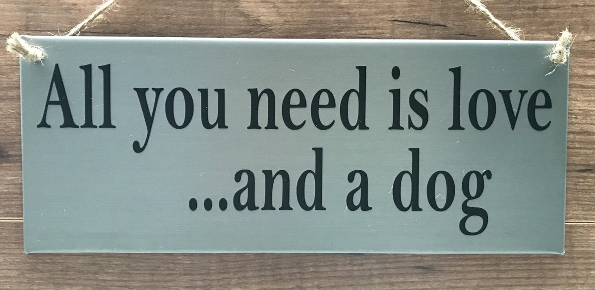 Zinken tekstbord All you need is love and a dog licht grijs - hond