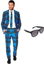 Heren kostuum / pak met Schotse print maat 52 (XL) - met gratis zonnebril