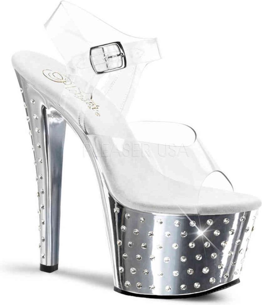 Pleaser - STARDUST708 Sandaal met enkelband, Paaldans schoenen - Paaldans schoenen - 38 Shoes - Zilverkleurig