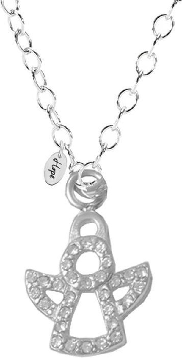 CO88 Collection Celestial 8CN 10010 Stalen Collier met Hanger - Zirkonia Engel 10x7 mm - Lengte 42 + 5 cm - Zilverkleurig