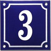 Emaille huisnummer blauw/wit nr. 3