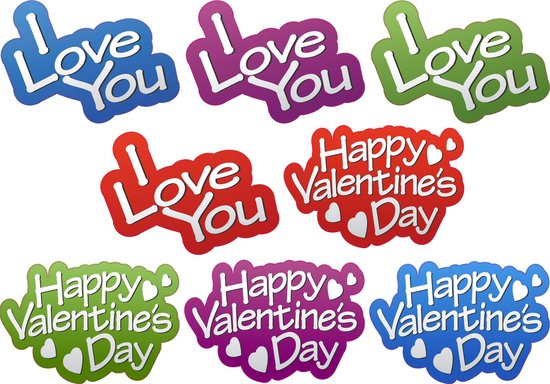 Stickers pour vitres ' Happy Valentine's day' - Saint Valentin - adhésif statique - 21x30 cm - lot de 8 pièces
