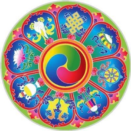 Raamsticker - Tibetaanse Voorspoedbrengende Symbolen - 14 cm