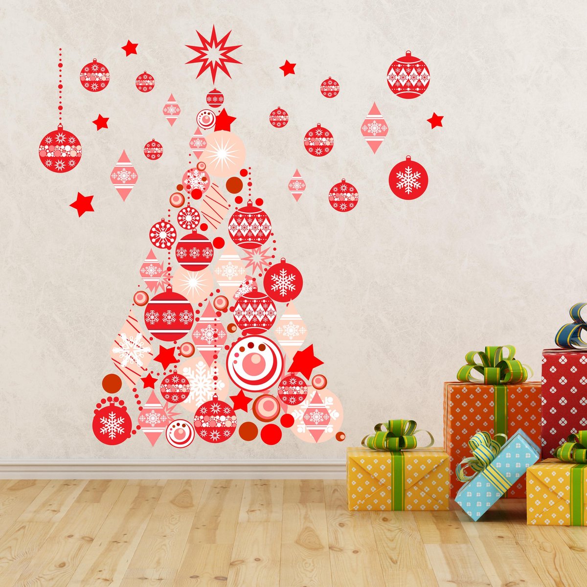 Walplus - Muursticker - Kerst - Rode Kerstboom