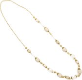 Behave® Dames lange ketting goud-kleur met witte marmer look kralen 90 cm