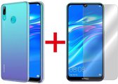 HB Hoesje Geschikt voor Huawei Y7 2019 - Siliconen Back Cover & Glazen Screenprotector - Transparant