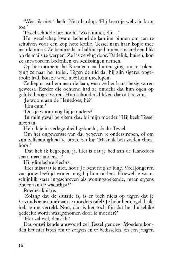 Een tekstpagina met Nederlandse tekst, bevat een tekstblok met dialogen en verhalen.