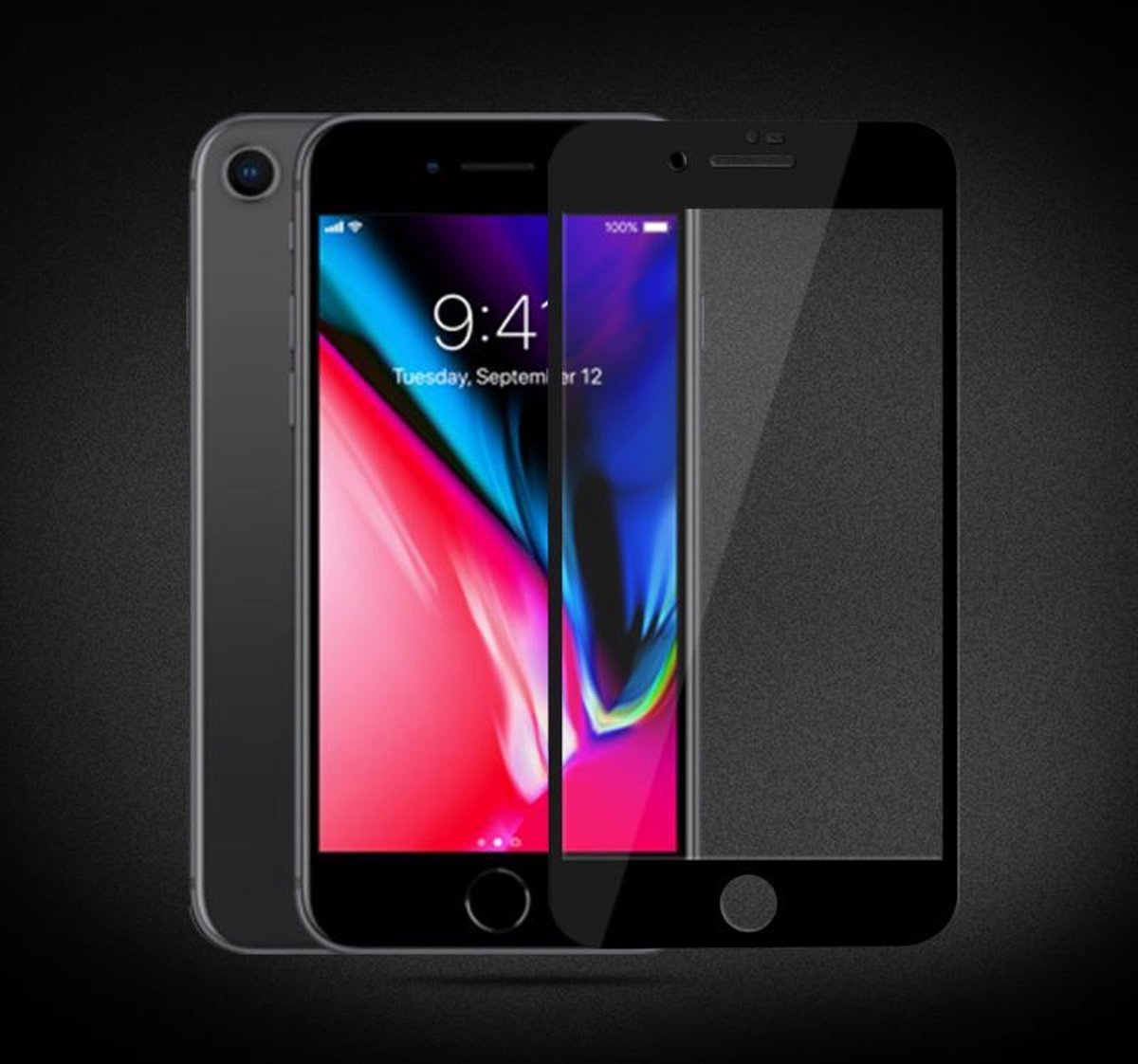 Screenprotector iphone 7 - Screenprotector iphone 8 - Stone Glass - Tempered Glass Edge to Edge - Black