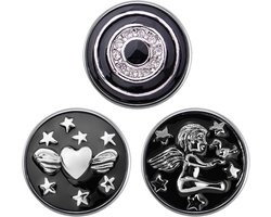 Quiges - Chunk 18mm Click Button Drukknoop Set van 3 Stuks Liefde Zwart met Zirkonia & Engel - EBCMSET018