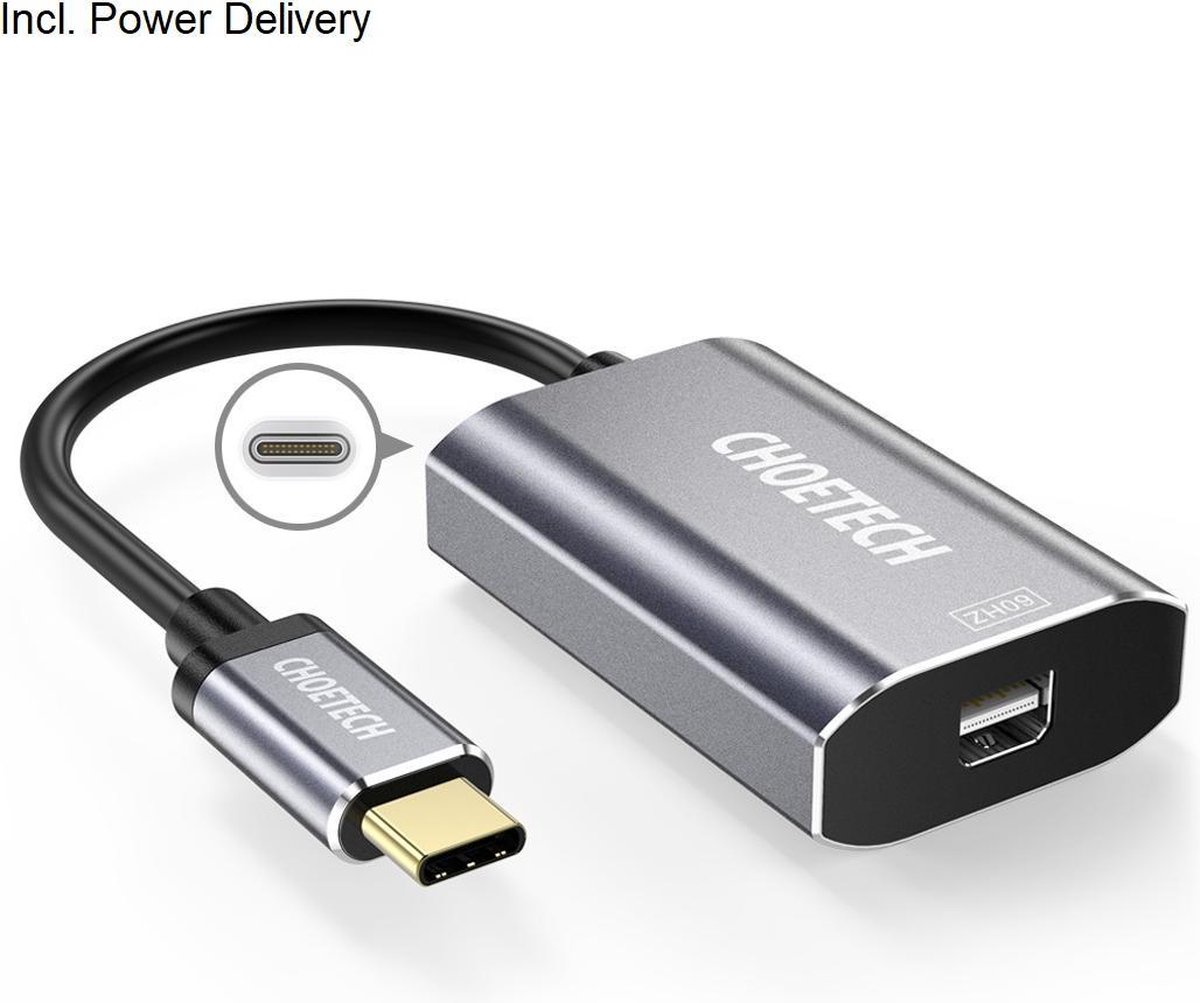 Choetech USB-C naar Mini DP adapter Power Delivery - 3A - Grijs