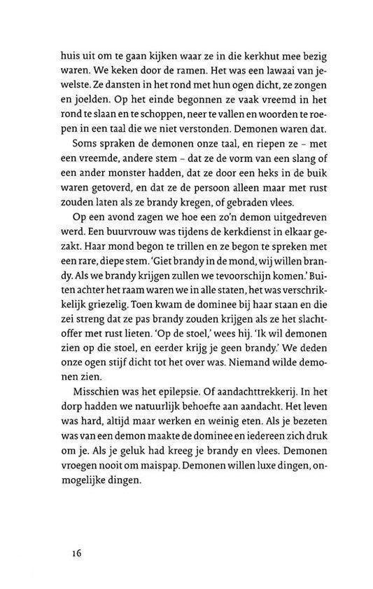Pagina 16 met tekst over demonen, heksen en brandy.
