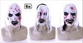 6x Horror masker wit met haar en bloed assortie