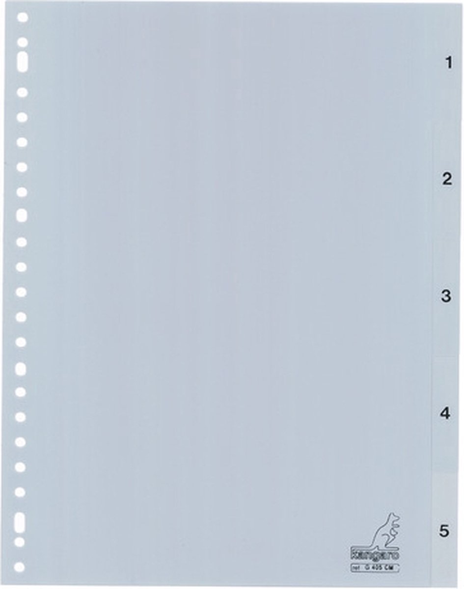 Tabbladen Kangaro 23-gaats G405CM 1-5 genummerd grijs PP - 25 stuks