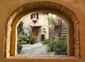 Tuinposter - 130x95 cm - doorkijk Toscaans venster patio - tuin decoratie - tuinposters buiten - tuinschilderij