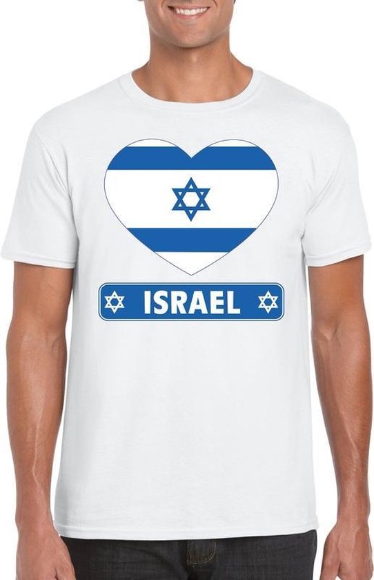 Israel hart vlag t-shirt wit heren XL