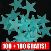 100 + 100 Gratis: Glow in the dark sterren - Inclusief Maan - Blauwe - Lichtgevende sterren stickers - Sterrenhemel kinderkamer plafond stickers