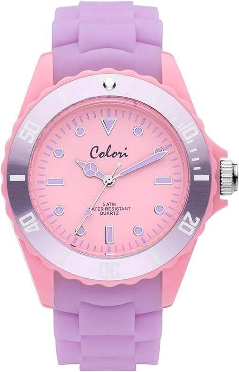 Colori Colour Combo 5 COL370 Horloge - Siliconen Band - Ø 44 mm - Lila Paars - Roze